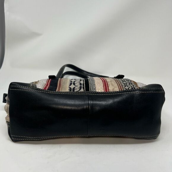 FOSSIL Bag Women's Leather Suede Textile Patchwork Logo Striped Shoulder Purse - Picture 8 of 14